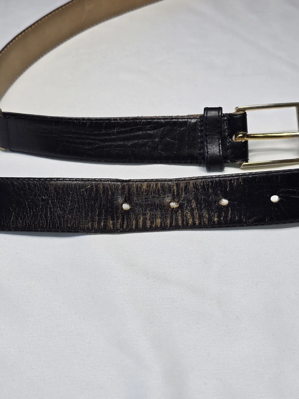 Vintage Yves Saint Laurent Black Leather Belt Gold Buckle Size 38/95